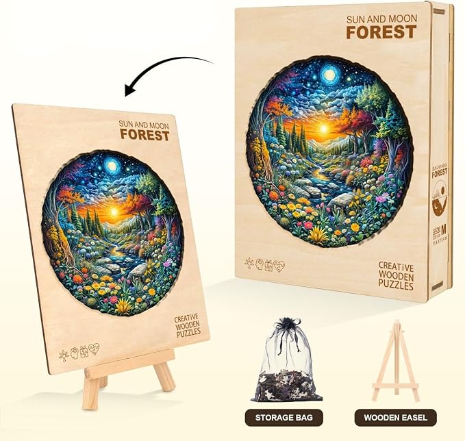 Sun Moon Forest Puzzles Adults Gifts Wooden 100 Pieces 8.5 * 8.5in - Image 5