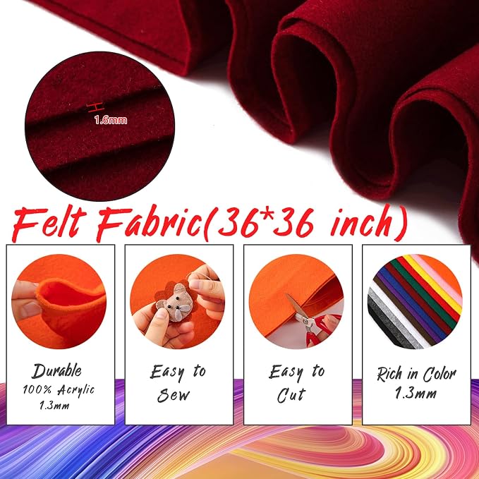 HaoFeijh Red Felt Fabric 36" x 36", 1.4mm Thick Soft Felt Fabric Sheet - Image 2