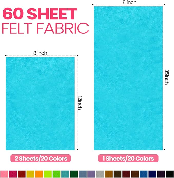 Moukeren 60 Pcs 12 x 8 Inch, 8 x 35 Inch Felt Sheets Bulk - Image 3