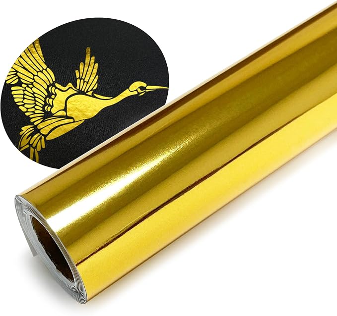 Metallic Heat Transfer Vinyl Roll 12" x 5ft Chrome Gold Iron on Vinly, Soft by WRTUUED