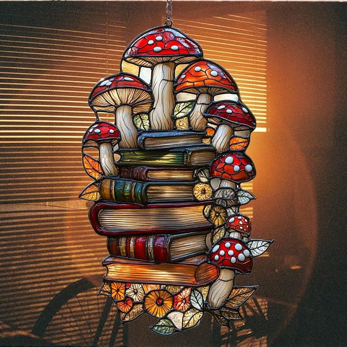 Forest Mushroom Books Acrylic Suncatcher Stained Glass Effect Window Car - Image 7