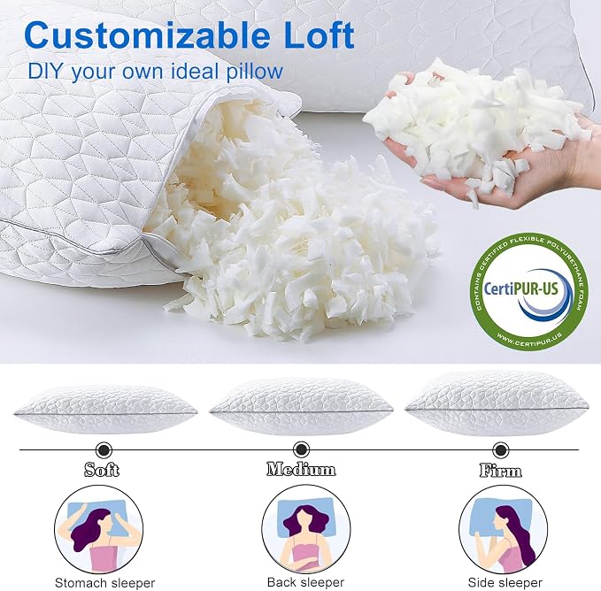Cooling Pillows Queen Size Set of 2, Shredded Memory Foam Pillows, Adjustable - Image 4