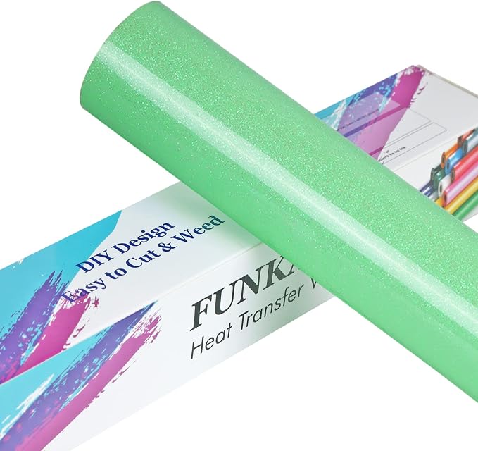 FUNKAKA Glitter Fluorescent Light Green HTV Heat Transfer Vinyl Rolls, Glitter by FUNKAKA