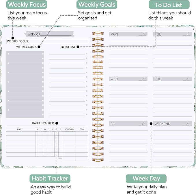 Undated Weekly Planner, A5 Weekly To Do List Notebook - Image 3