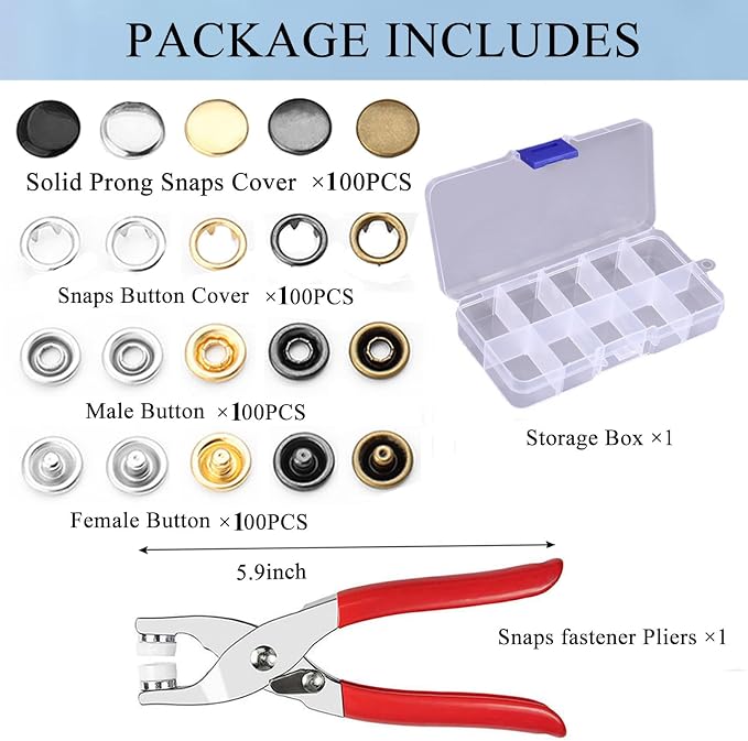 GTAAOY 100 Sets 9.5mm Metal Snaps Buttons - Image 4