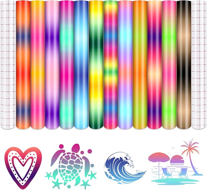 Tintnut Rainbow Permanent Vinyl 12 Sheets 12x10in Ombre Adhesive Vinyl | by Tintnut