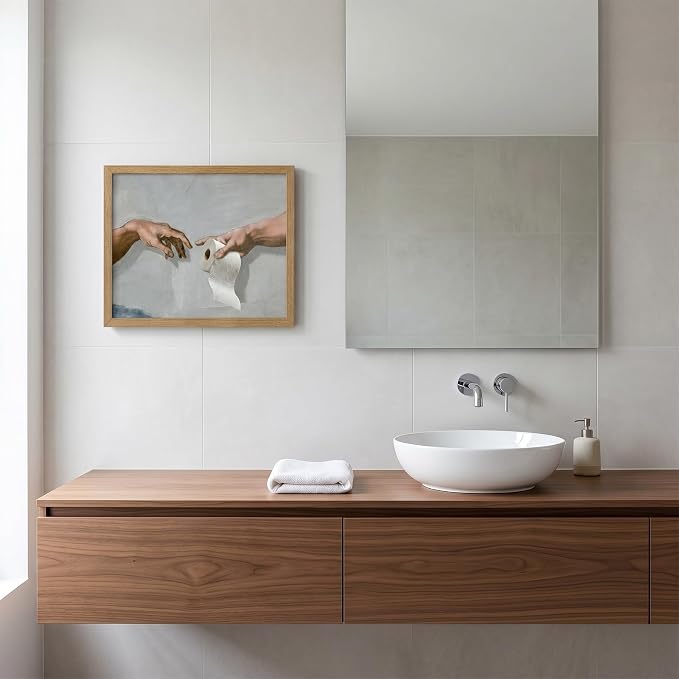 Funny Bathroom Wall Art, The Creation of Adam Toilet Paper Canvas Print - Image 2