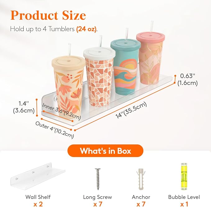 Lifewit Floating Shelves for Bathroom, Acrylic Display Shelf Wall Mounted for - Image 2