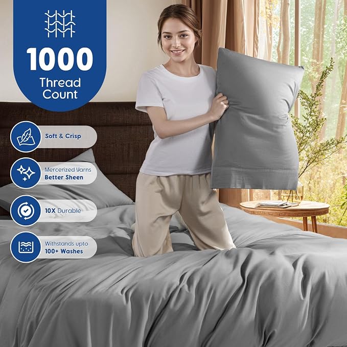 SONORO KATE 100% Egyptian Cotton Duvet Cover King Size, 1000 Thread Count - Image 3