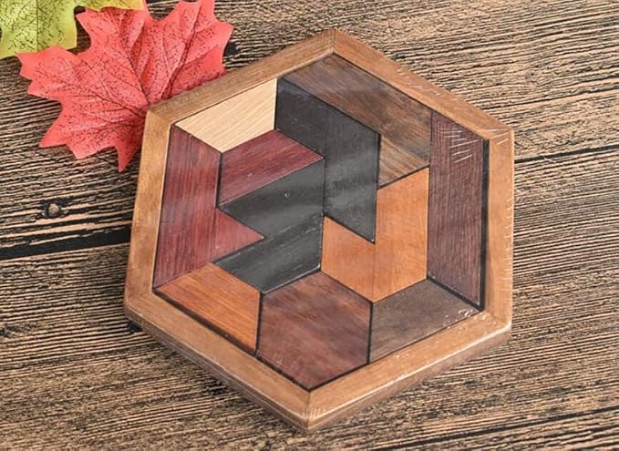 KINGOU Hexagon Tangram Puzzle Wooden Brain Puzzles - Image 7