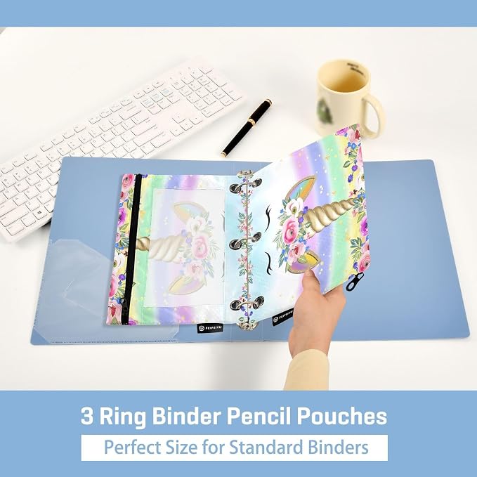 Unicorn Pink Pencil Pouch for 3 Ring Binder, 2 Pack Waterproof Pencil Bags - Image 4