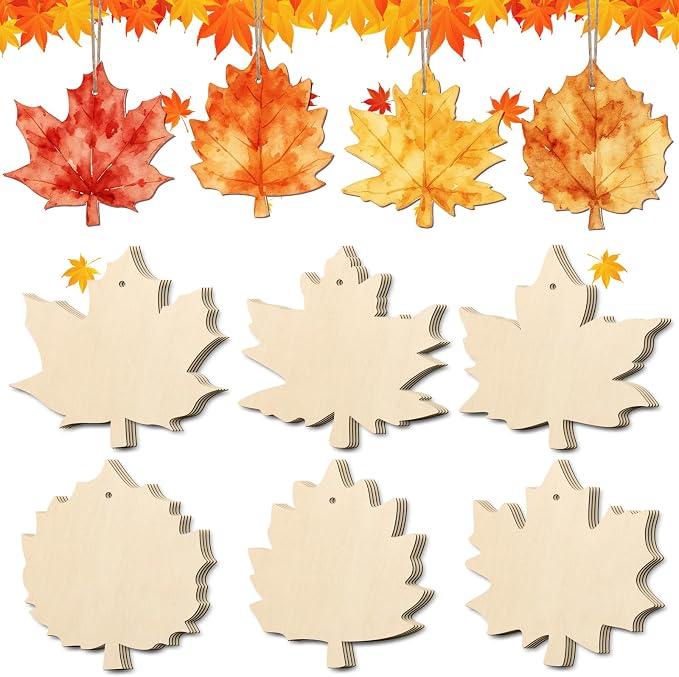COCHIE Fall Leaves Wood Crafts to Paint Set of 24, Autumn Leaf Unfinished by COCHIE