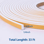 Kikerike Self Adhesive Foam Tape Weatherstrip 3/8in x 1/4in x 33Ft High Density - Image 2