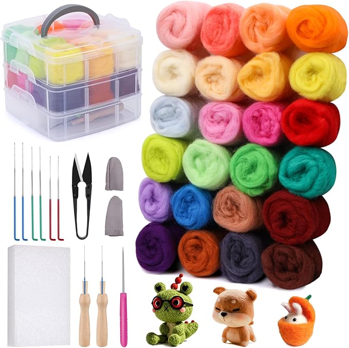 JUPEAN Needle Felting Kit, 24 Colors Wool Roving, Complete Needle Felting - Image 8