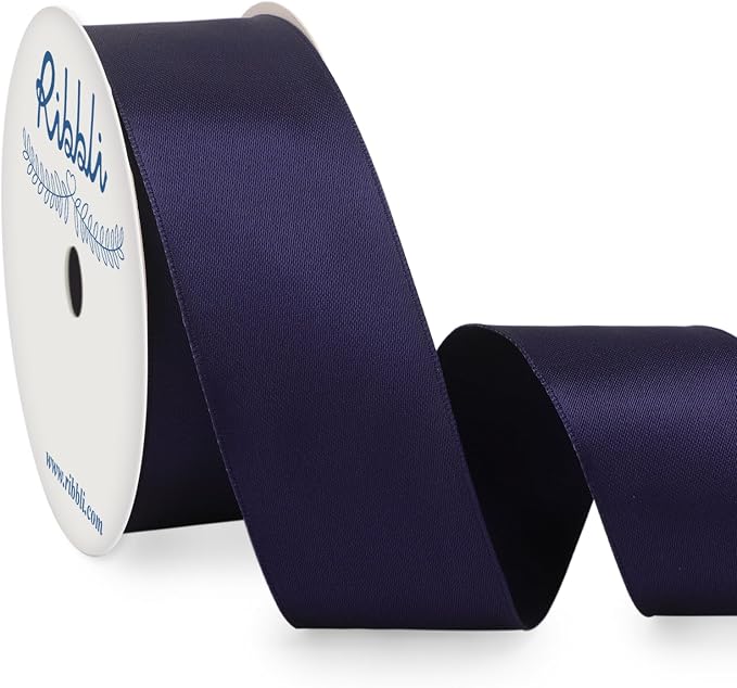 Ribbli Navy Double Faced Satin Wired Ribbon 1.5 Inch Navy Christmas Ribbon by Ribbli