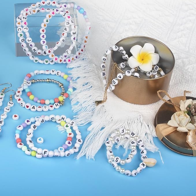 1000PCS Colourful Letter Beads for Threading, 4 x 7 MM, A-Z White Letter Beads - Image 3