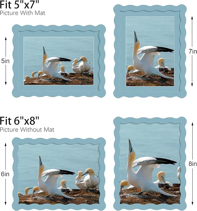 6x8 Picture Frame with Mat for 5x7, Wavy Edge Wooden Real Glass Photo Frame for - Image 3
