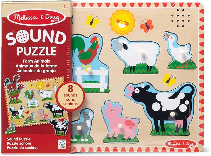 Melissa & Doug Farm Animals Sound Puzzle – 8-Piece Wooden Peg Puzzle - Image 7