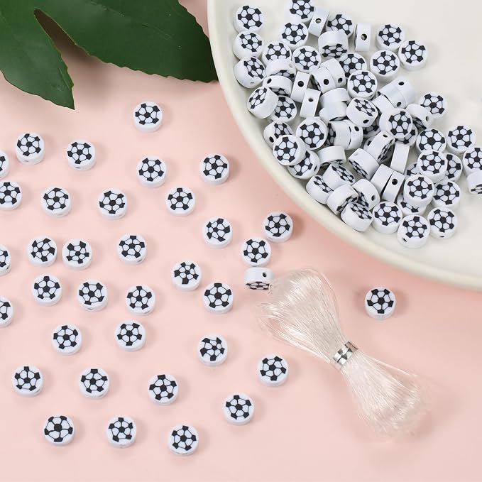 100pcs Sports Polymer Clay Beads Football Beads DIY Jewelry Making by LUBINGSHINE