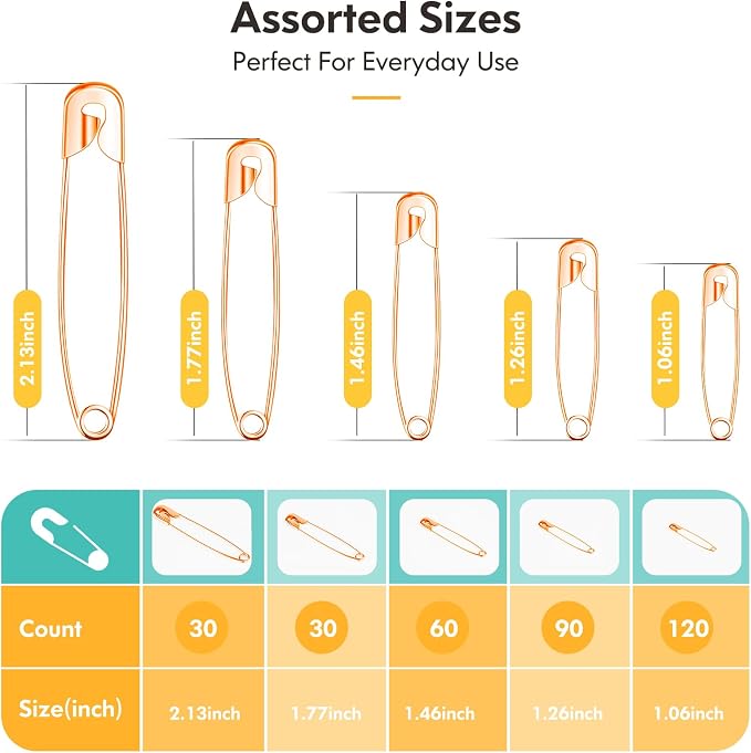 340 Pack Safety Pins Assorted, 5 Different Sizes Small and Large Safety Pins - Image 2