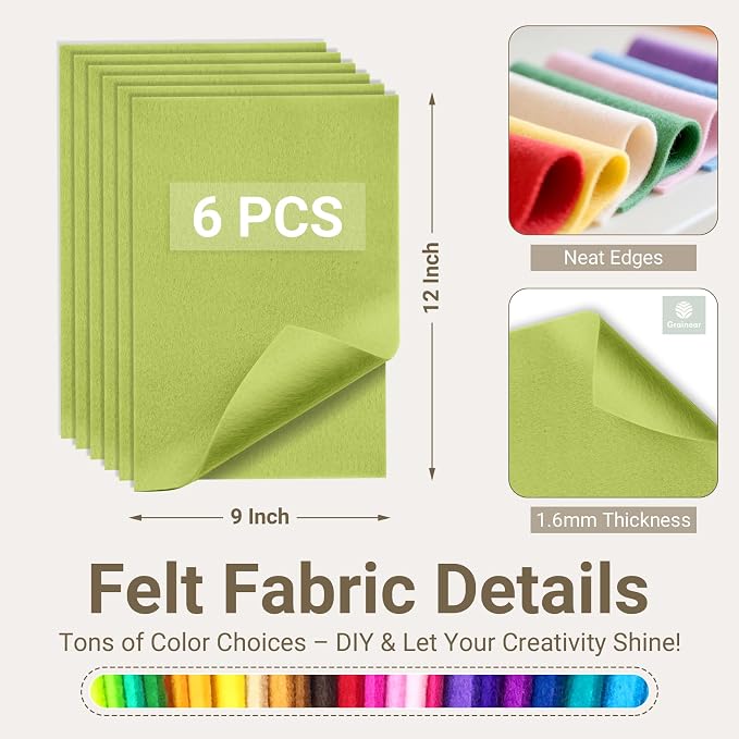 Apple Green Soft Felt Sheets for Crafts, 1.6mm Thick, Kids' Crafts, DIY Projects - Image 2