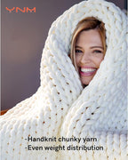 YnM Velvet Weighted Blanket, Handmade Chunky Knitted Design, Soft and Cozy - Image 3