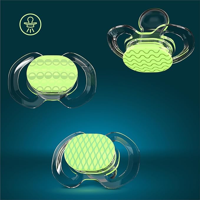 Smilo Baby Pacifier with Orthodontic Design for Healthy Dental Development - Stage 3 for Babies 9+ Months - Pack of 3X 100% Silicone Pacifiers BPA Free - Glow-in-The-Dark
