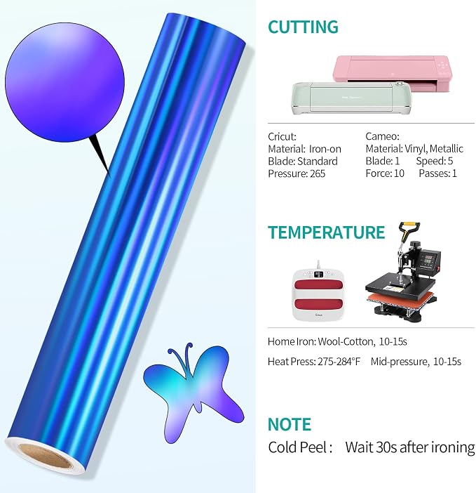 VINYL FROG Blue Holographic Heat Transfer Vinyl 12" x5ft Blue Metallic HTV - Image 7