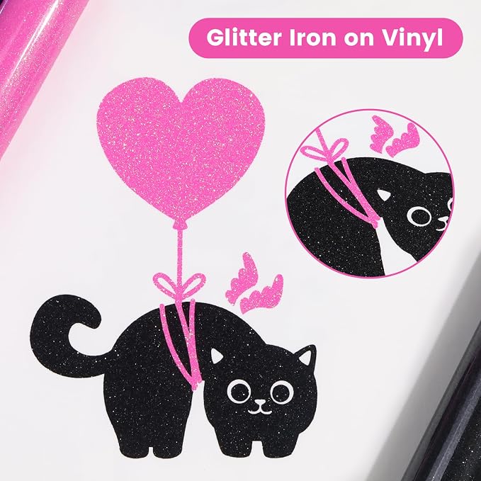 Neon Pink Glitter HTV Heat Transfer Vinyl, Glitter Iron on Vinyl 10" x 8ft | - Image 2