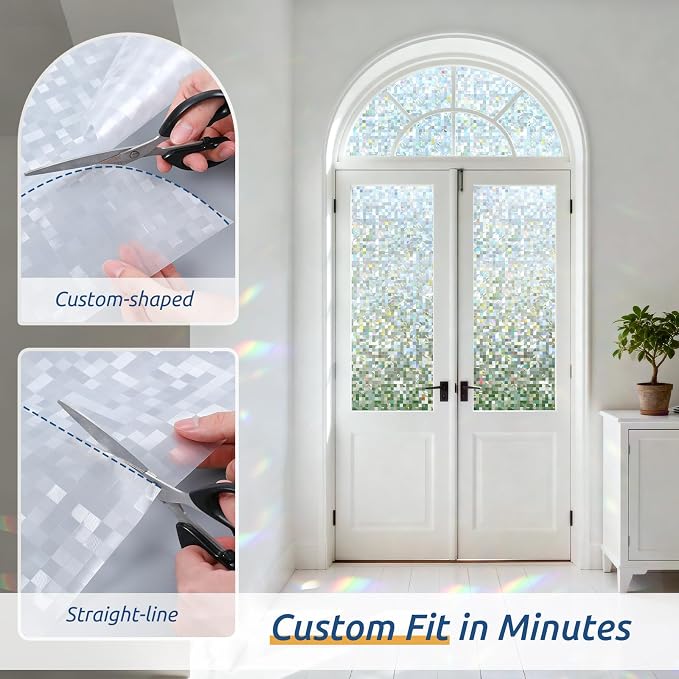 rabbitgoo Stained Glass Window Privacy Film, Mosaic Pattern, 35.4" x 78.7" | - Image 3