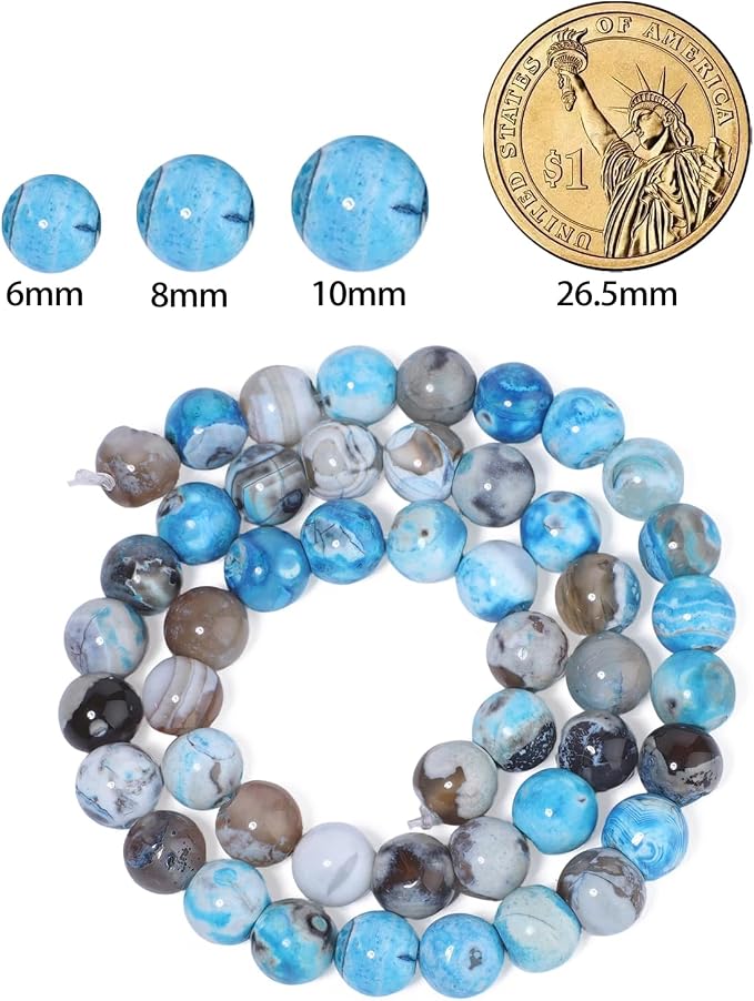 45pcs Round Loose Blue&Coffee Fire Agate Beads - Image 2