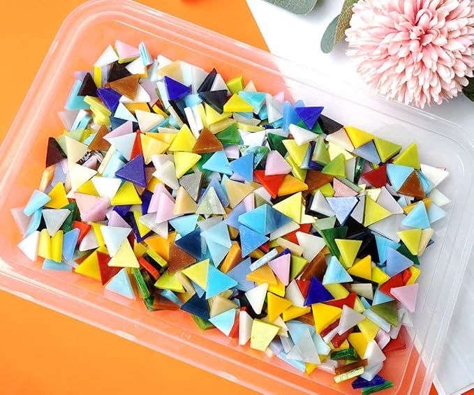 Lanyani 800 Pieces Triangle Mosaic Tiles Stained Glass 5/8 inch- Assorted Colors - Image 2
