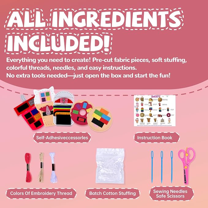 Cymbana Kids Sewing Kit, DIY Food Felt Plush Donuts, Ice Cream Kids Crafts | - Image 3
