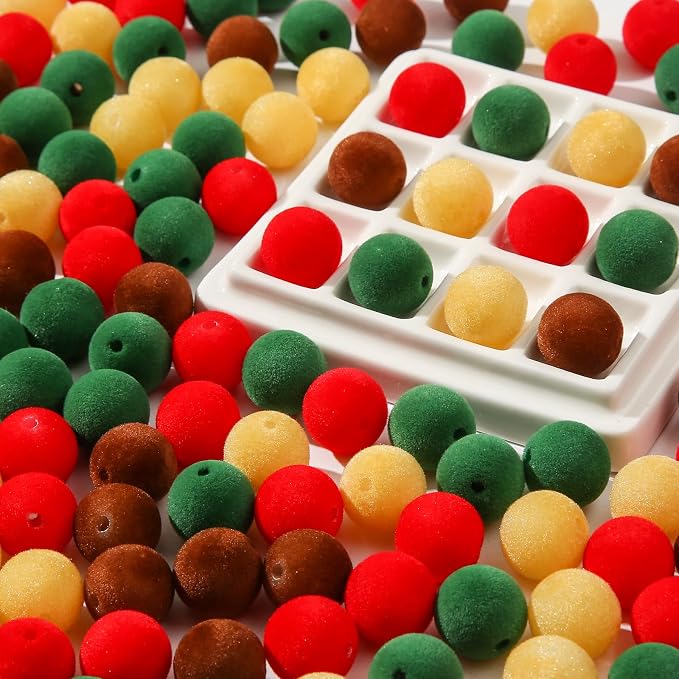 16mm Acrylic Beads 100pcs Christmas Pom Pom Bead Loose Fuzzy Faux Fur Poms Beads - Image 4