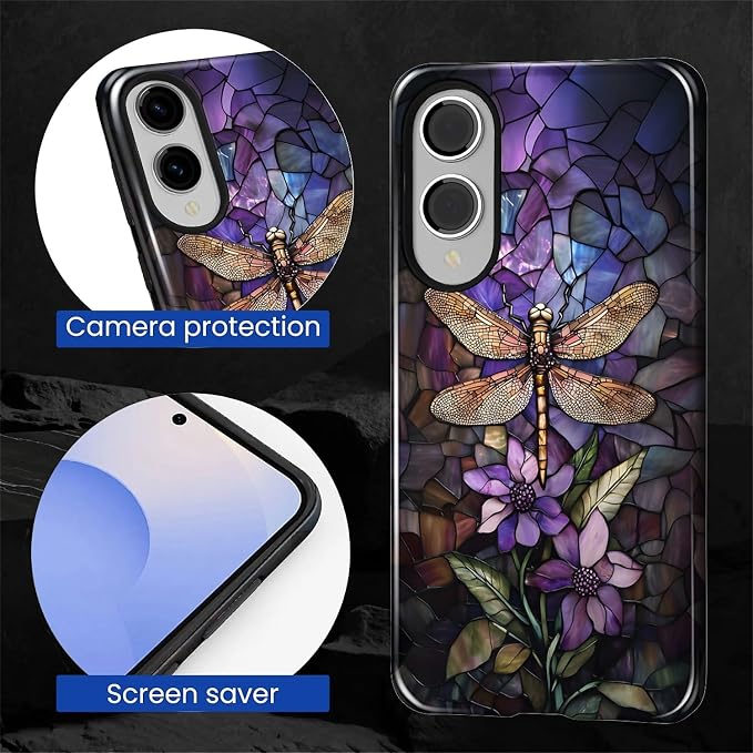 for Samsung Galaxy S25 Edge Case, Stained Glass Dragonfly Pattern Glossy 2 in 1 - Image 6