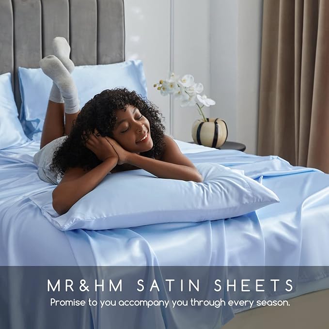 MR&HM Satin Bed Sheets, Twin Size Sheets Set - Image 6