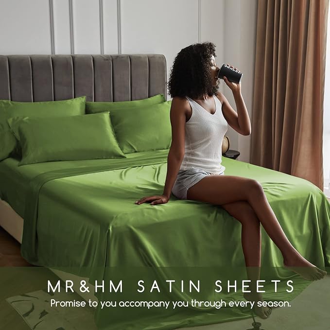 MR&HM Satin Bed Sheets, Queen Size Sheets Set - Image 6