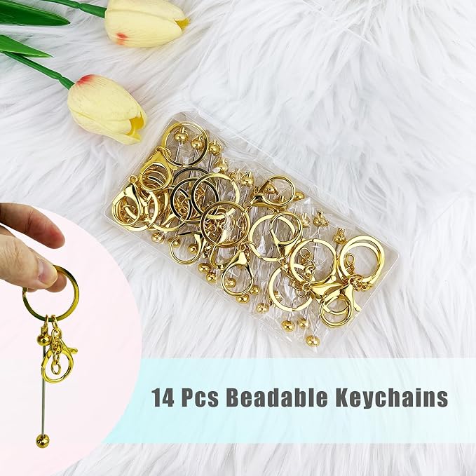 14 Pcs DIY Beadable Keychains Bars Bulk Blank Beaded Metal Keychain - Image 3