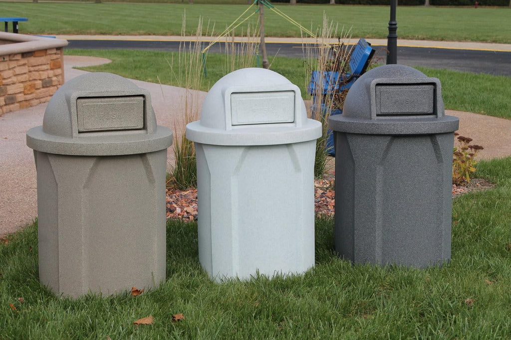 42 Gallon Circle 100% Recycled Plastic Heavy Duty Outdoor Commercial Trash Can with Push Open Dome Lid and Internal Liner | Great for Schools and Businesses - Green Granite