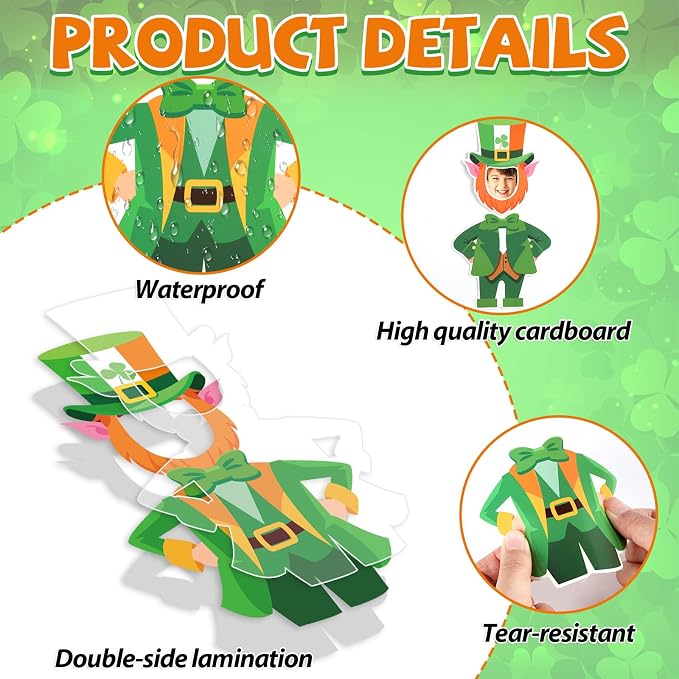 OBUSATT 60 Pcs St. Patrick's Day Leprechaun Hats Theme Cutouts Hat and Beard - Image 3