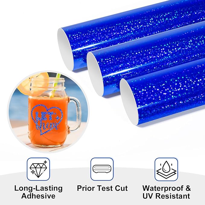 TECKWRAP Sparkle Blue Holographic Vinyl Permanent Metallic Chrome Vinyl 1ft x - Image 3