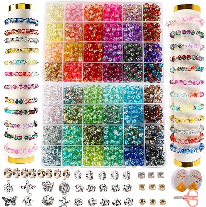 XJRLUK Glass Beads Bracelet Making Kit, Crystal Glass Round Beads Friendship by XJRLUK