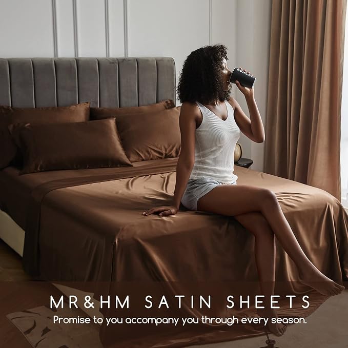 MR&HM Satin Bed Sheets, King Size Sheets Set - Image 6