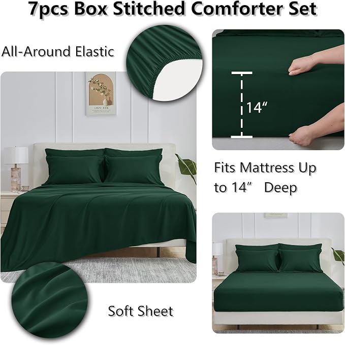 CozyLux Oversized Queen Comforter Sets Emerald Green, 7 Pieces Bed in a Bag - Image 6