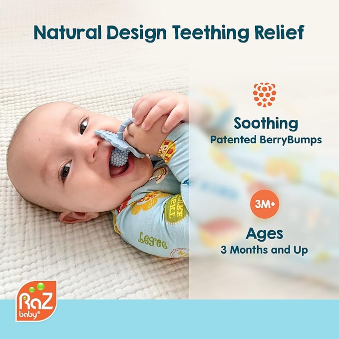 RaZbaby Bear RaZbuddy w/RaZberry Teething Relief Pacifier – Soothes Sore Gums w/Nature-Inspired Texture, 100% BPA-Free Silicone Teether, Detachable Stuffed Animal – 3 Months+ Teether, Coconut
