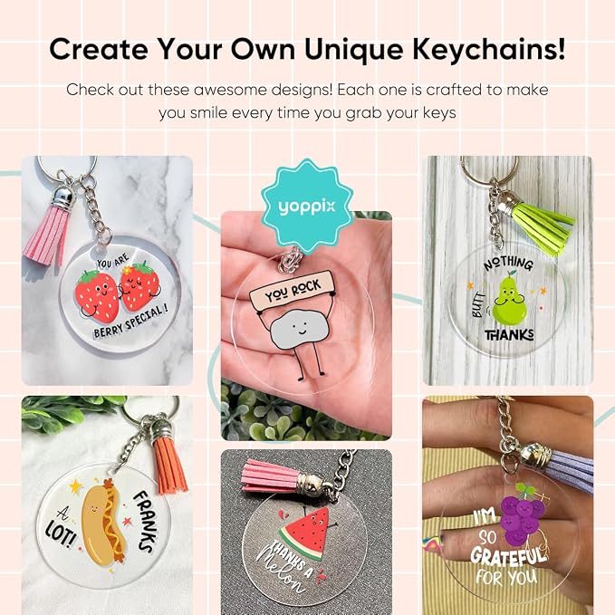 YOPPIX 140 PCS Acrylic Keychain Blank Set, Fruit Double-Sided UV DTF Stickers - Image 6
