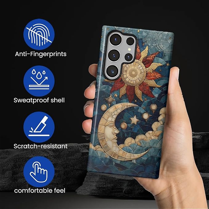 Case for Samsung Galaxy S24 Ultra Case, Sun Moon Stars Faux Stained Glass - Image 3