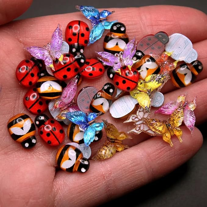 Miniature Micro Resin Ladybug Butterfly Bee Set, Dollhouse Miniature Flatback - Image 3