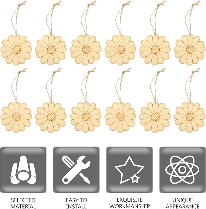 Sewroro 50sets Unfinished Wood Cutouts Blank Craft Shapes - Image 5