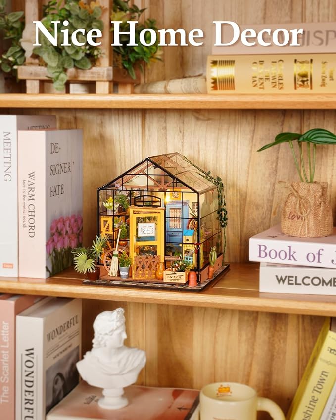 Rowood Miniature House Kit, Mother's Day DIY Miniature Greenhouse Dollhouse Kits - Image 4